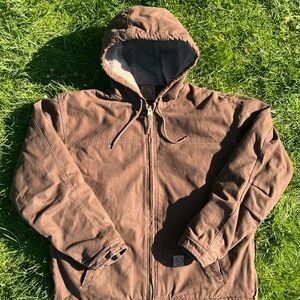 SOLD - Berne Brown Sherpa Coat | Carhartt Look | Hooded Workwear Jacket